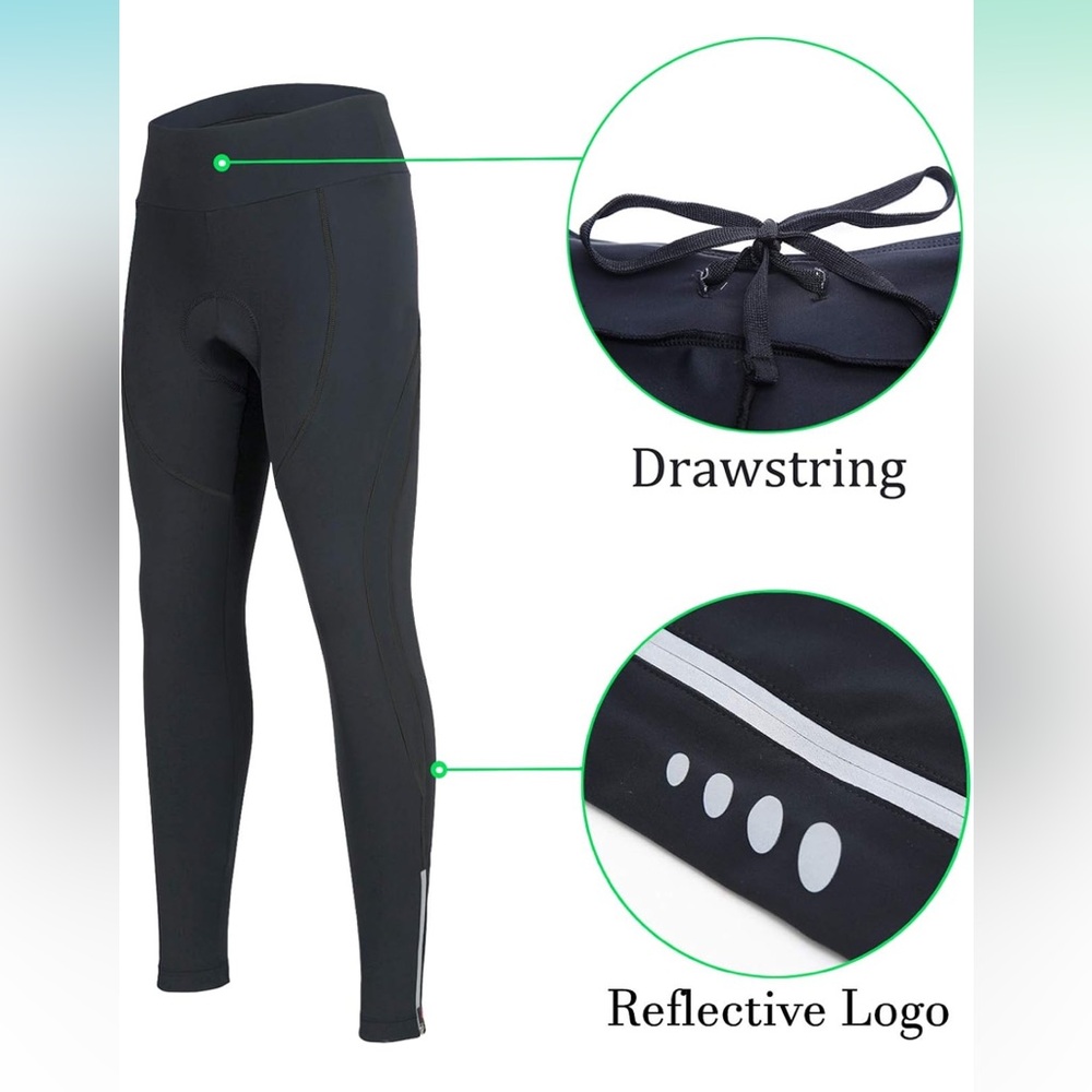 Black Cycling Leggings with Drawstring and Reflective Logo
